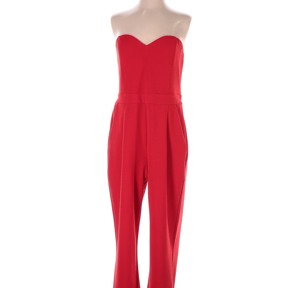 Red strapless jumpsuit